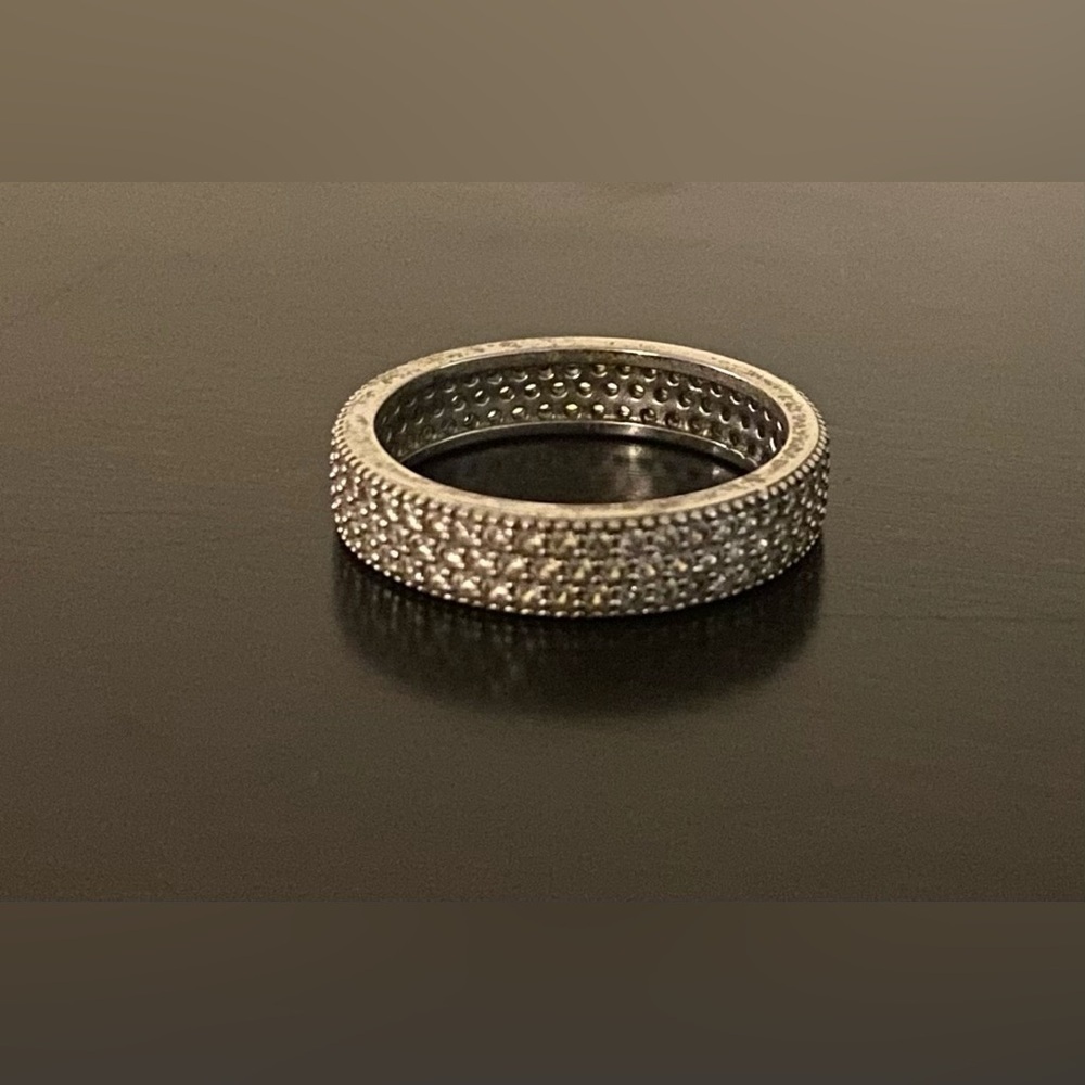.925 Sterling Silver CZ Eternity Band Ring | Pave Cubic Zirconia | Size 8 - Picture 2 of 6